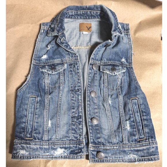 American Eagle Distressed Denim Vest, XS - Picture 7 of 8